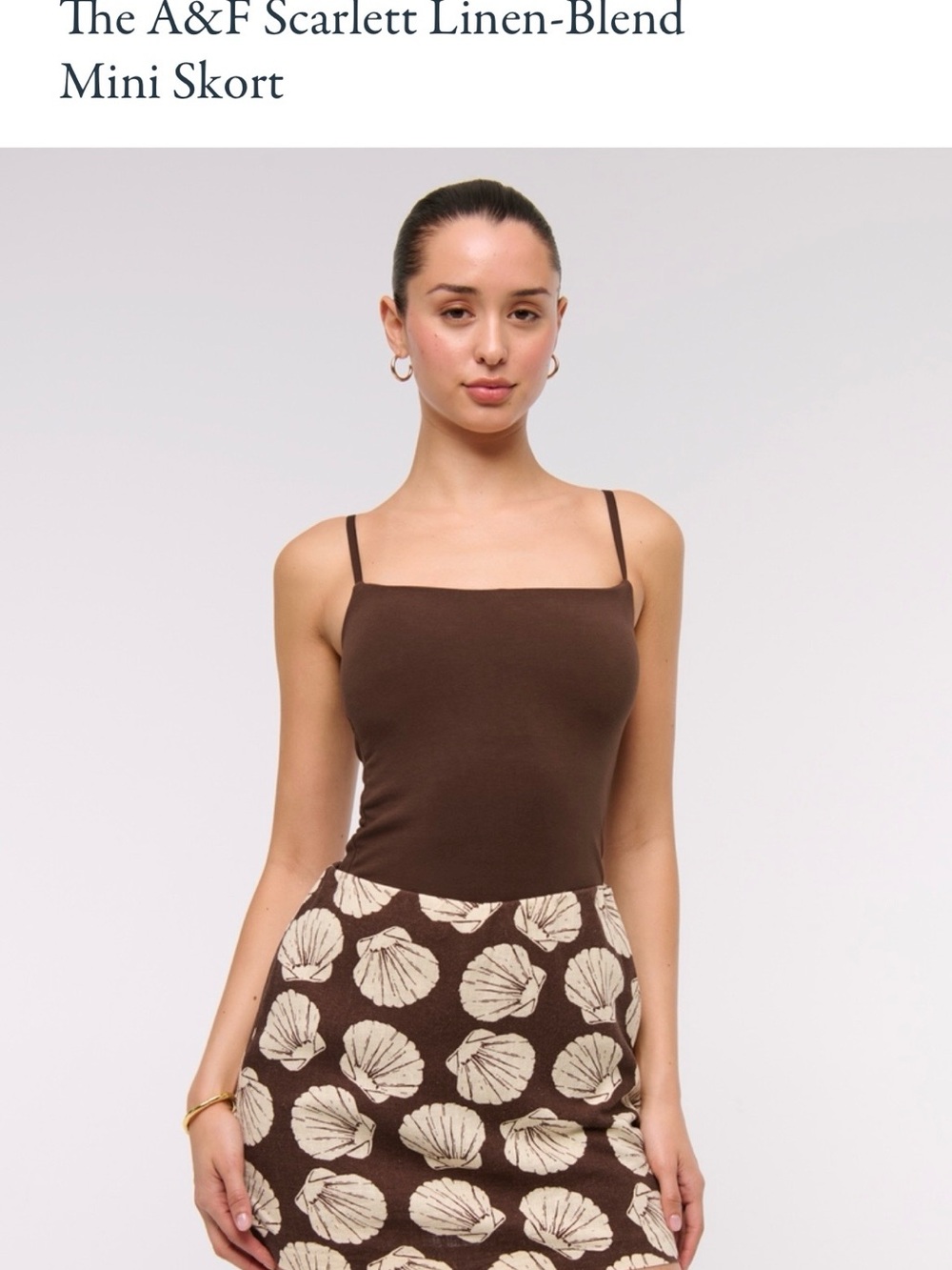 Abercrombie & Fitch Brown Linen-Blend Mini Skort with Cream Shell Print